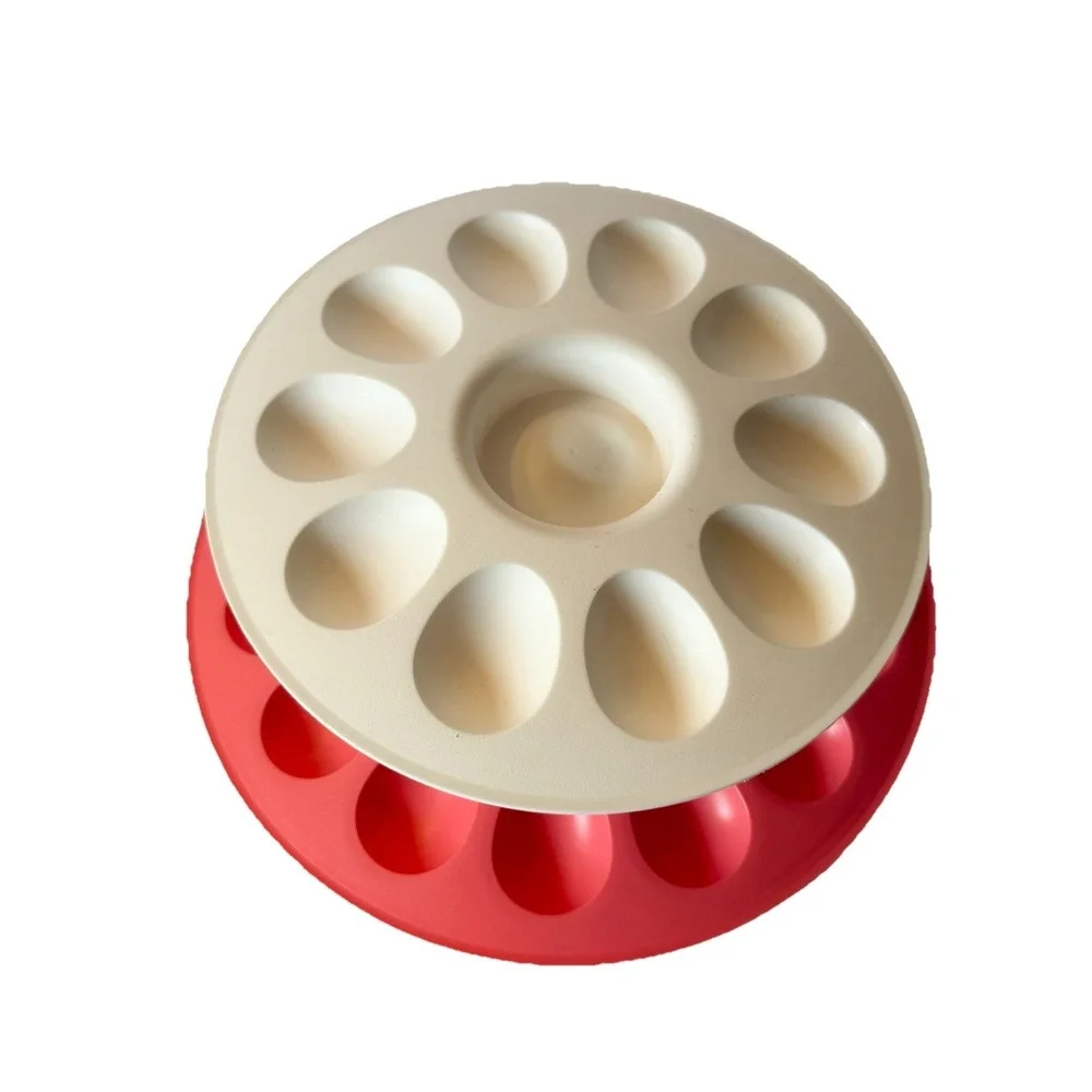 Tupperware 2 Tier Deviled‎ Egg Round Stackable Serving Tray White/Peach Holds 24